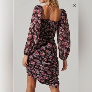 Astr Floral Long Sleeve Dress - Black and Purple